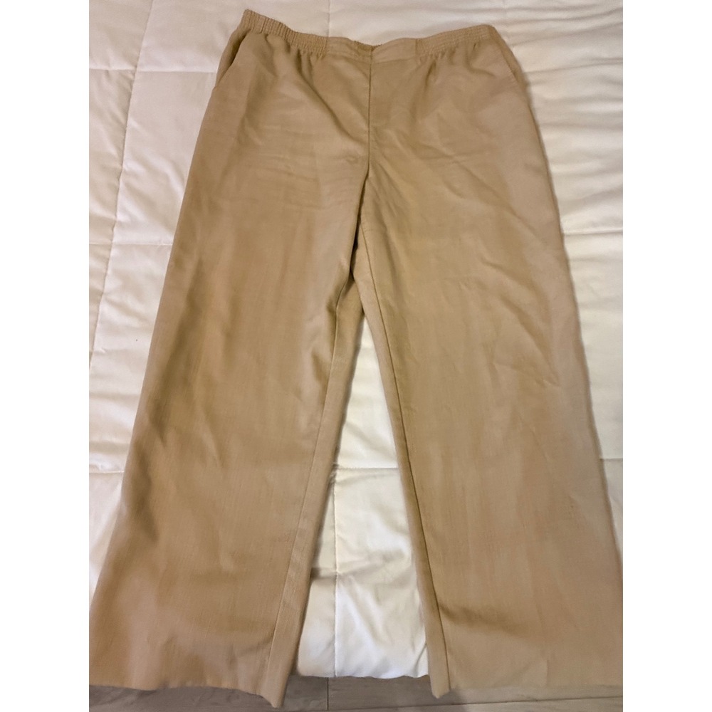 Alfred Dunner Tan Khaki Elastic Waist Straight Leg Pants Size 14 Trousers